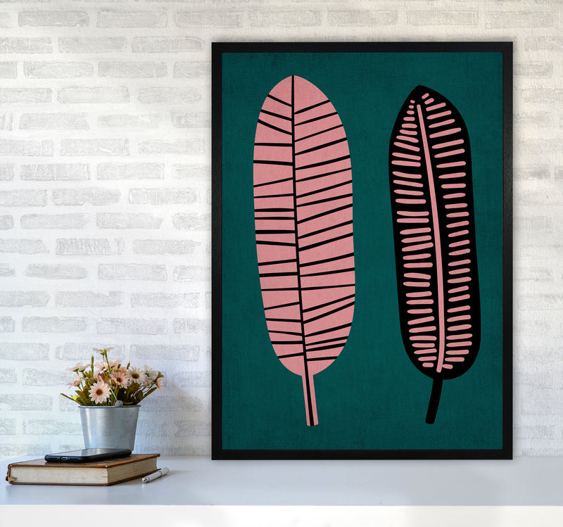 Two Leafs Contemporary Art Print by Kubistika A1 White Frame
