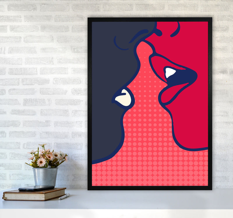The Kiss - PINK Colourful Modern Art Print by Kubistika A1 White Frame