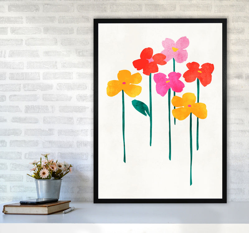 Little Happy Flowers Colourful Art Print by Kubistika A1 White Frame