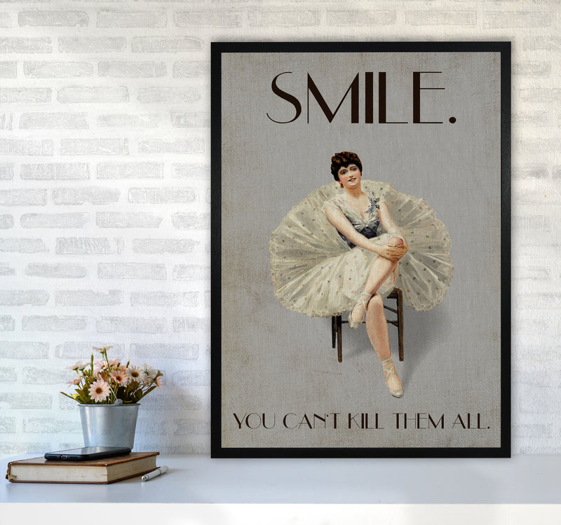 Keep Smiling Vintage Art Print by Kubistika A1 White Frame