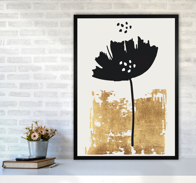 Black Poppy Floral Contemporary Art Print by Kubistika A1 White Frame