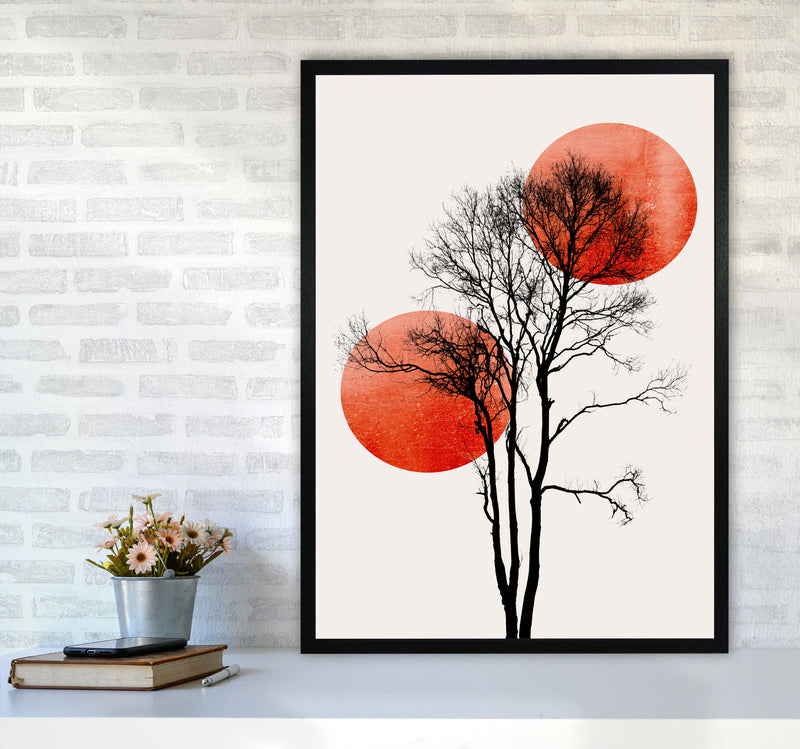Sun and Moon hiding-ROUGE Contemporary Art Print by Kubistika A1 White Frame