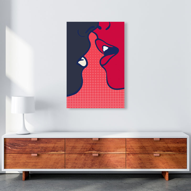The Kiss - PINK Colourful Modern Art Print by Kubistika A1 Canvas