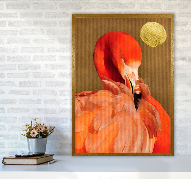 Flamingo With Golden Sun Animal Art Print by Kubistika A1 Print Only