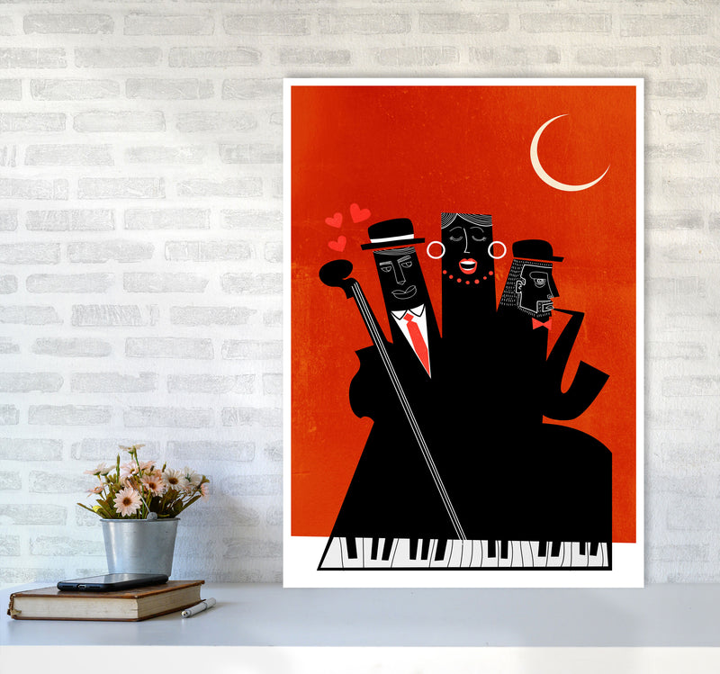 Casablanca Jazz-RED Modern Music Art Print by Kubistika A1 Black Frame