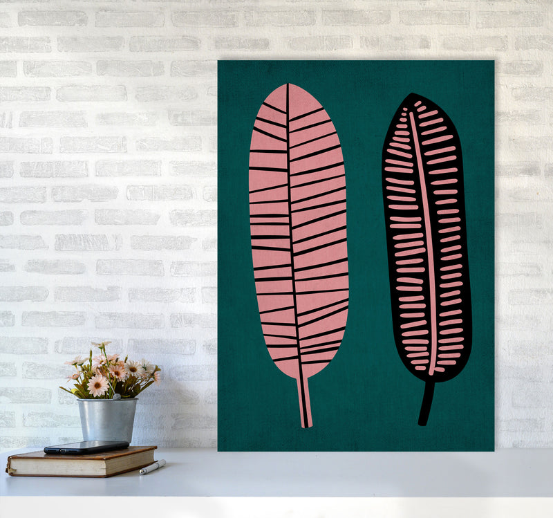 Two Leafs Contemporary Art Print by Kubistika A1 Black Frame