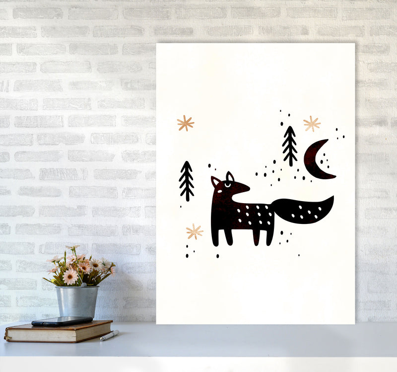 Little Winter Fox Nursery Childrens Art Print by Kubistika A1 Black Frame