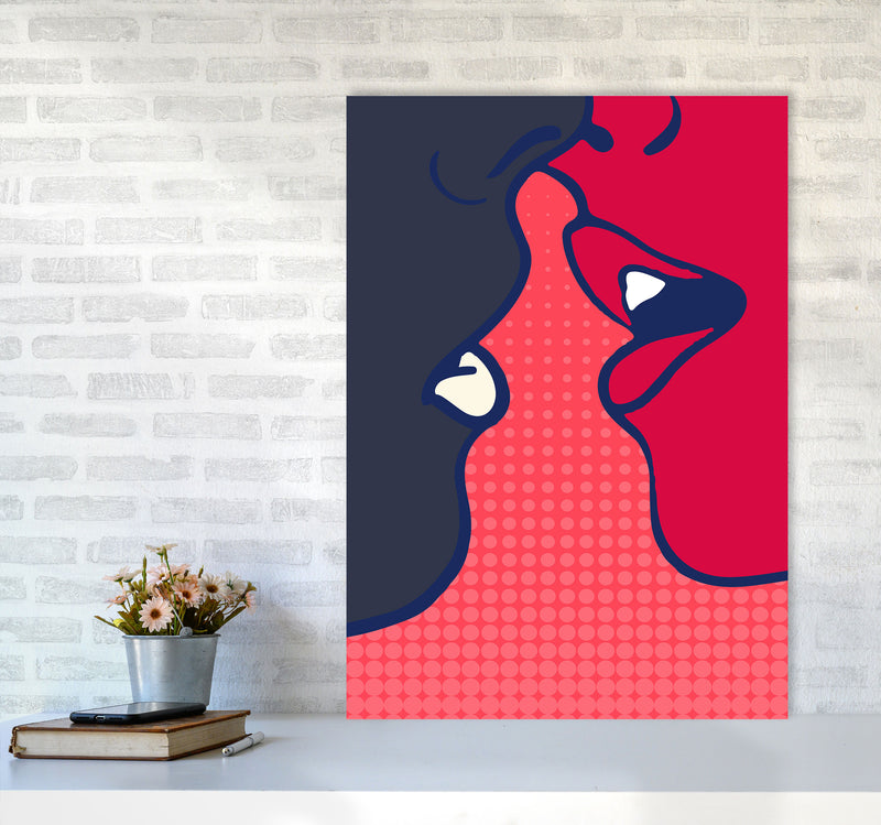 The Kiss - PINK Colourful Modern Art Print by Kubistika A1 Black Frame