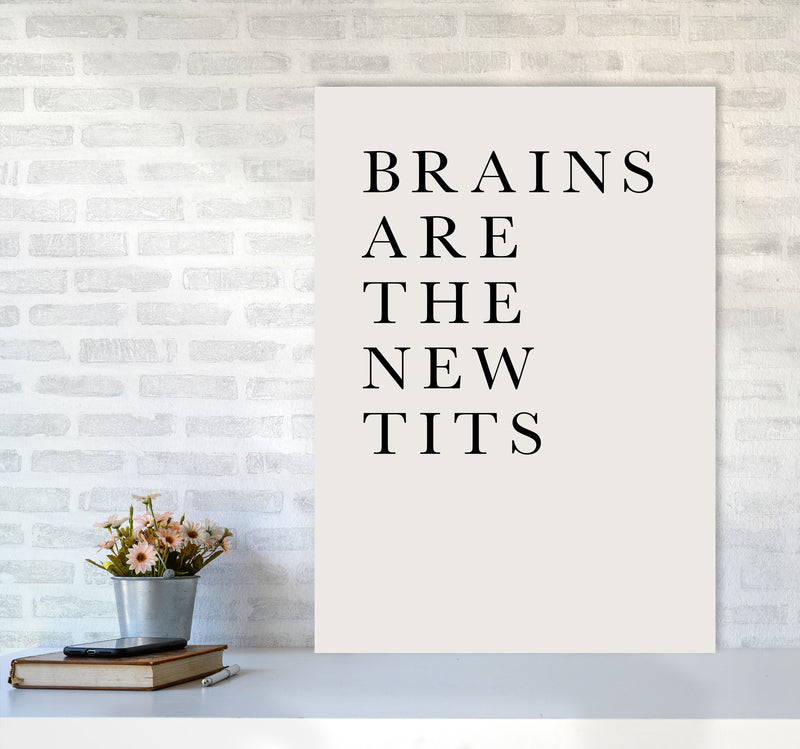 Brains Are The New Tits Funny Quote Art Print by Kubistika A1 Black Frame