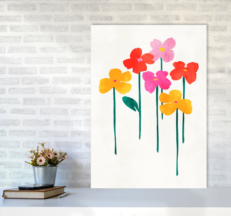 Little Happy Flowers Colourful Art Print by Kubistika A1 Black Frame