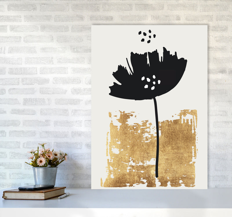 Black Poppy Floral Contemporary Art Print by Kubistika A1 Black Frame