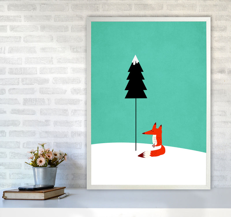 A Cute Little Fox  Modern Animal Art Print by Kubistika A1 Oak Frame