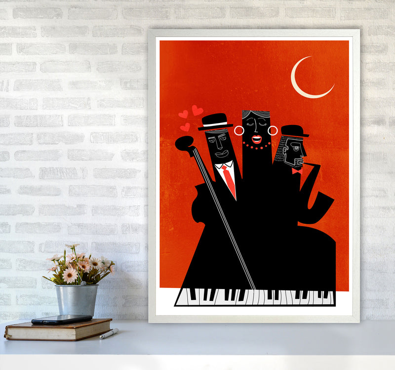 Casablanca Jazz-RED Modern Music Art Print by Kubistika A1 Oak Frame