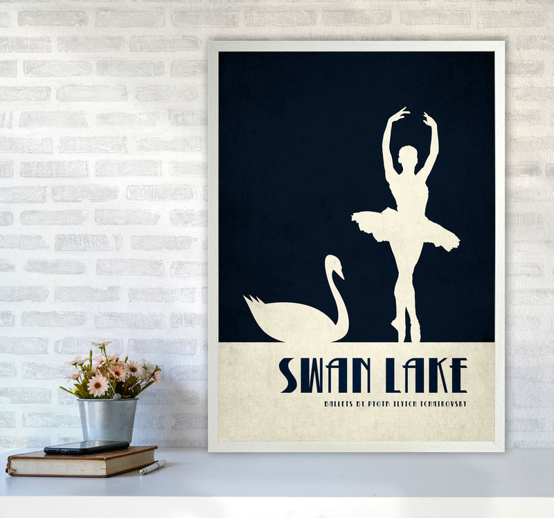 Swan Lake Ballet Poster Contemporary Art Print by Kubistika A1 Oak Frame