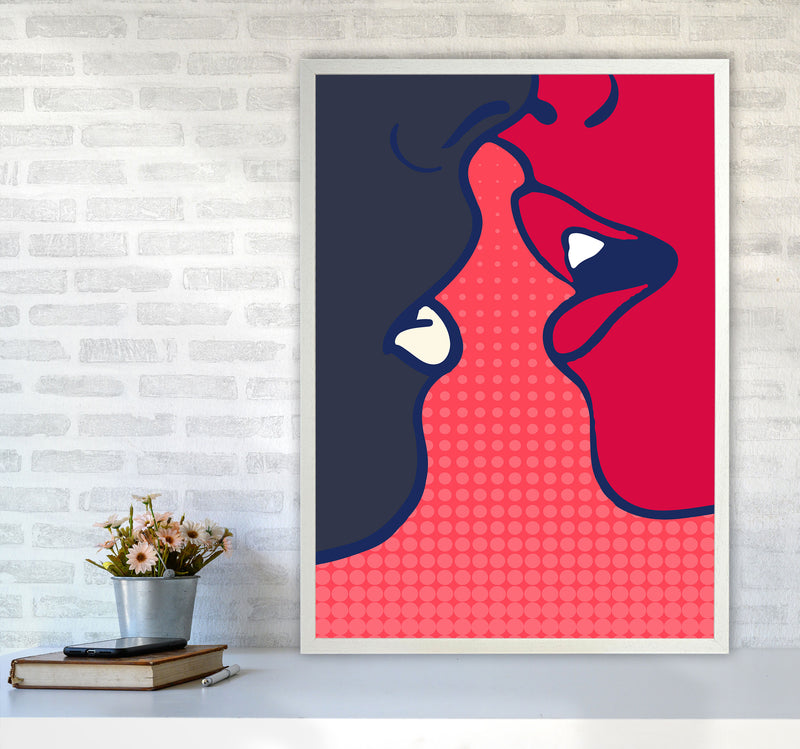 The Kiss - PINK Colourful Modern Art Print by Kubistika A1 Oak Frame