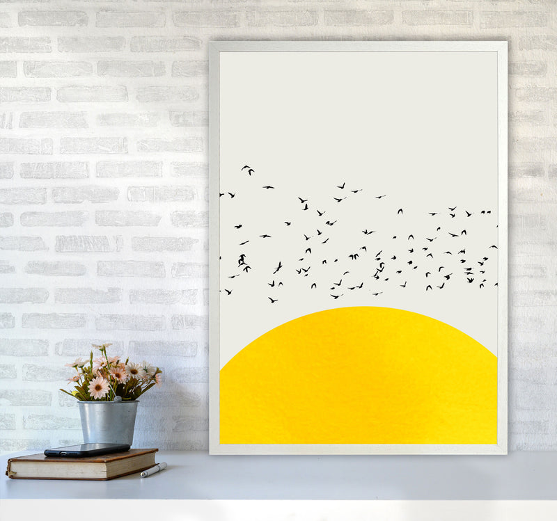 1000 Birds Modern Abstract Art Print by Kubistika A1 Oak Frame