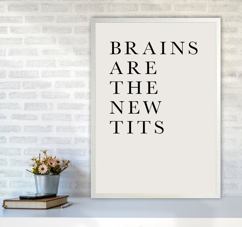 Brains Are The New Tits Funny Quote Art Print by Kubistika A1 Oak Frame