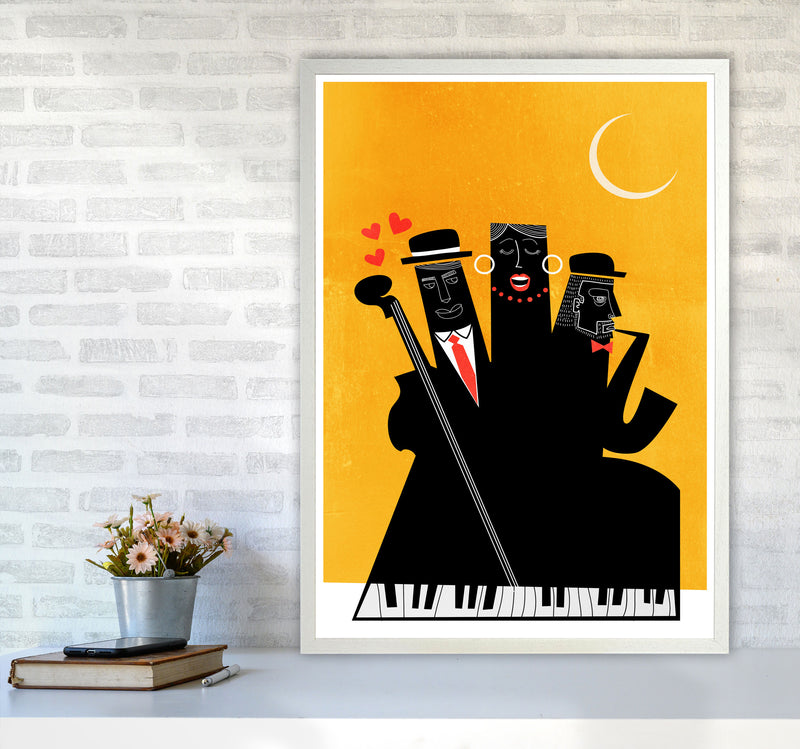 Casablanca Jazz-YELLOW Modern Music Art Print by Kubistika A1 Oak Frame