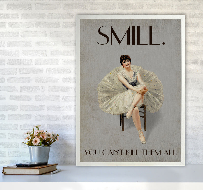 Keep Smiling Vintage Art Print by Kubistika A1 Oak Frame