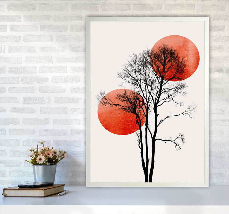 Sun and Moon hiding-ROUGE Contemporary Art Print by Kubistika A1 Oak Frame