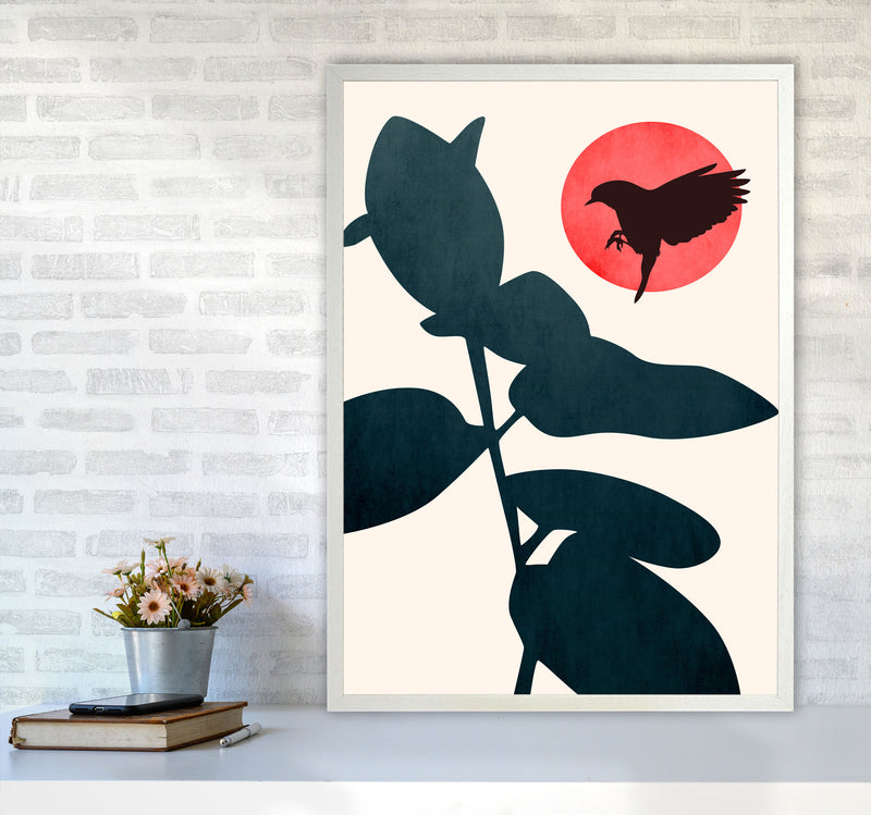 Japanese Bird Art Print by Kubistika A1 Oak Frame
