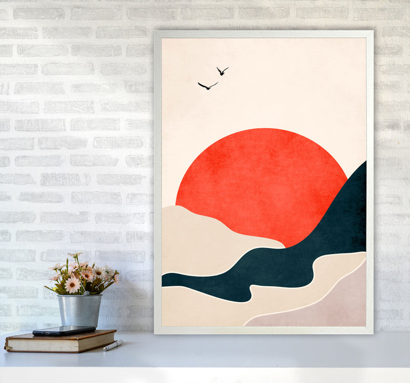 Drowning Sun Art Print by Kubistika A1 Oak Frame