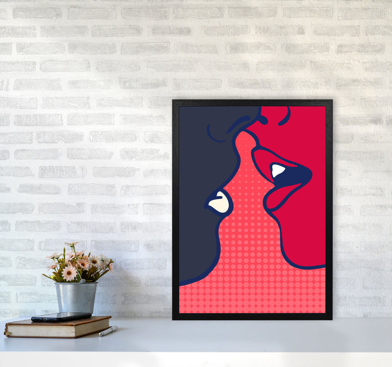 The Kiss - PINK Colourful Modern Art Print by Kubistika A2 White Frame