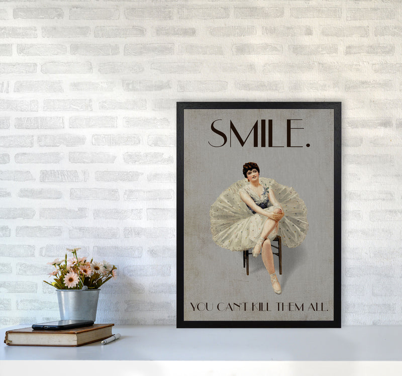 Keep Smiling Vintage Art Print by Kubistika A2 White Frame