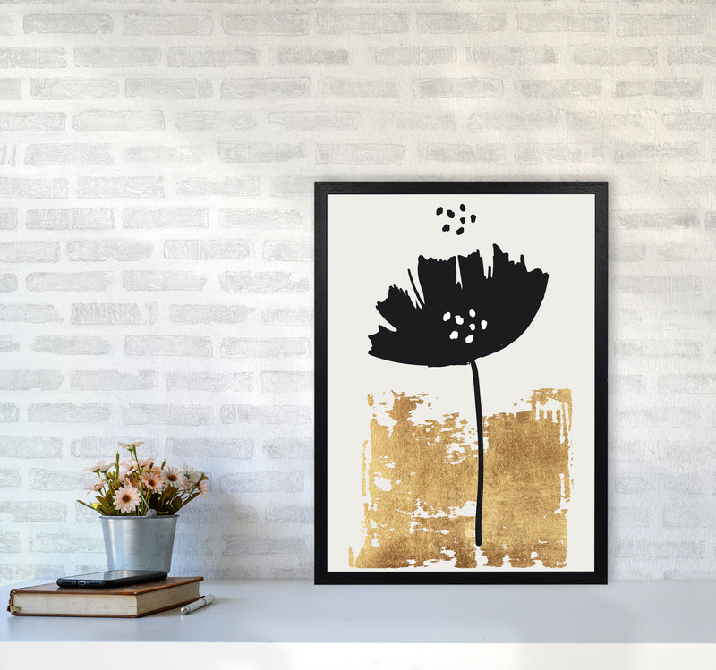 Black Poppy Floral Contemporary Art Print by Kubistika A2 White Frame