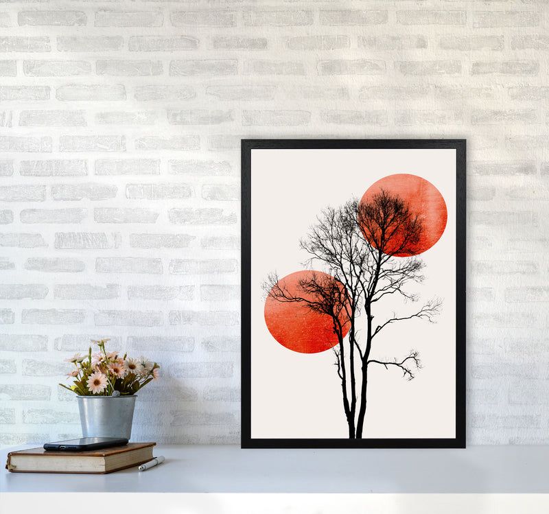 Sun and Moon hiding-ROUGE Contemporary Art Print by Kubistika A2 White Frame