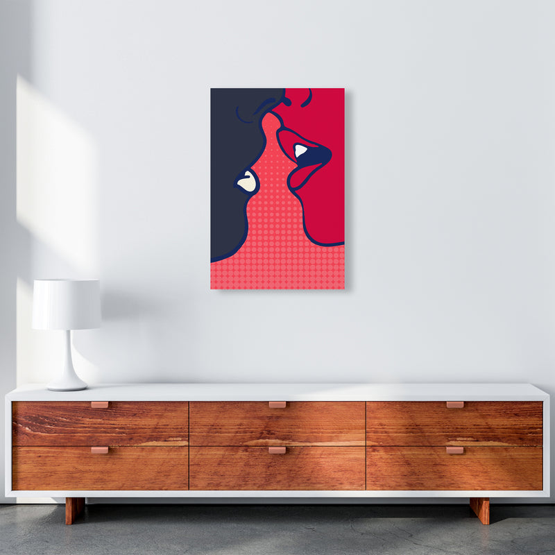 The Kiss - PINK Colourful Modern Art Print by Kubistika A2 Canvas