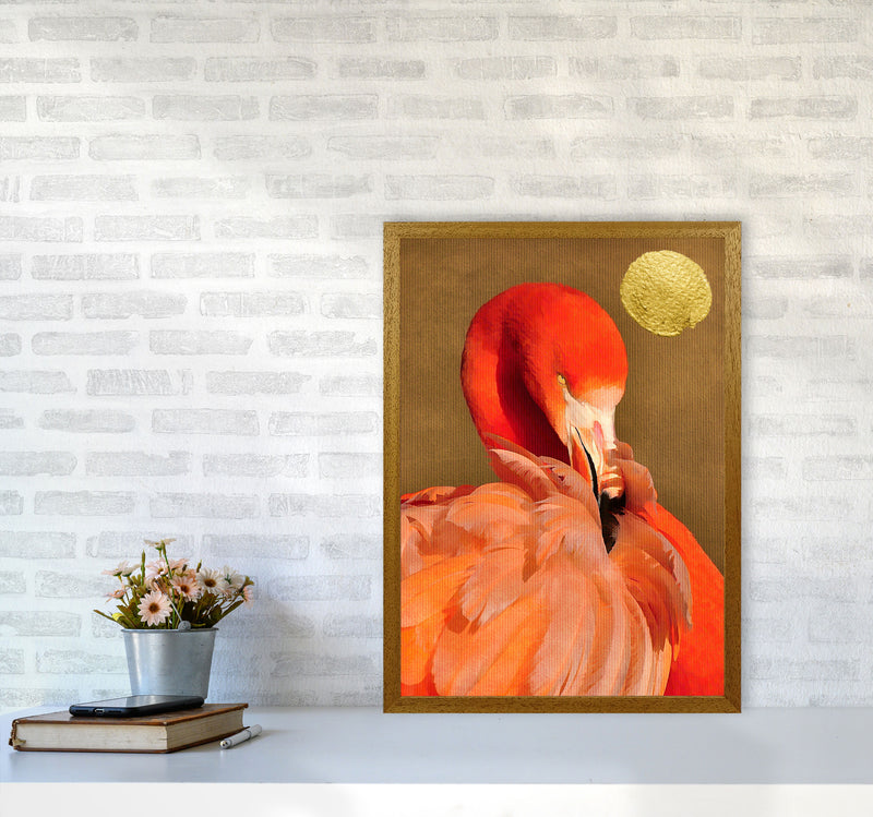 Flamingo With Golden Sun Animal Art Print by Kubistika A2 Print Only