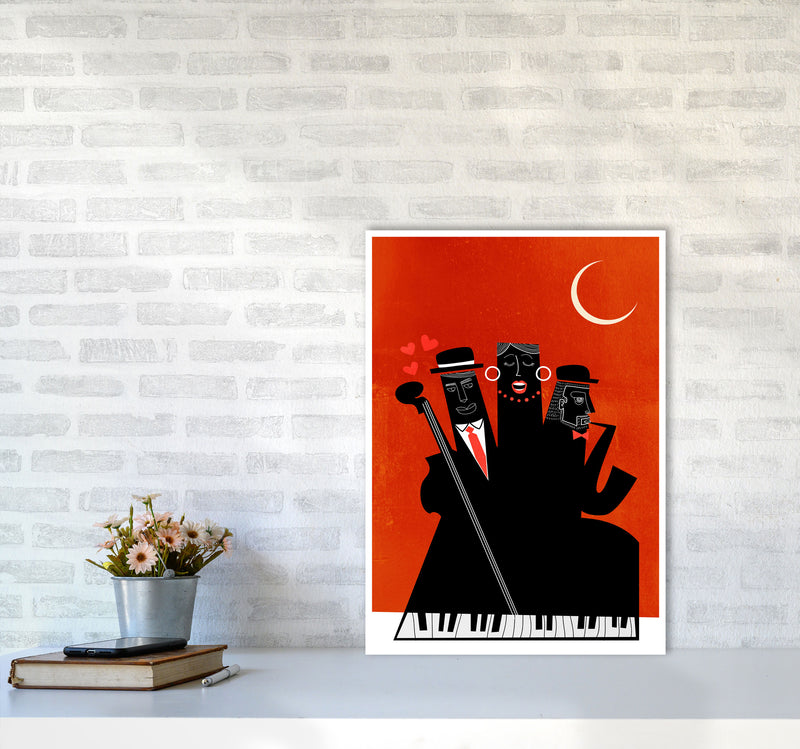 Casablanca Jazz-RED Modern Music Art Print by Kubistika A2 Black Frame