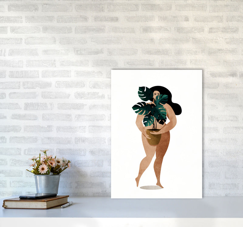 Nude With Plant Contemporary Art Print by Kubistika A2 Black Frame