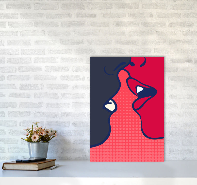 The Kiss - PINK Colourful Modern Art Print by Kubistika A2 Black Frame