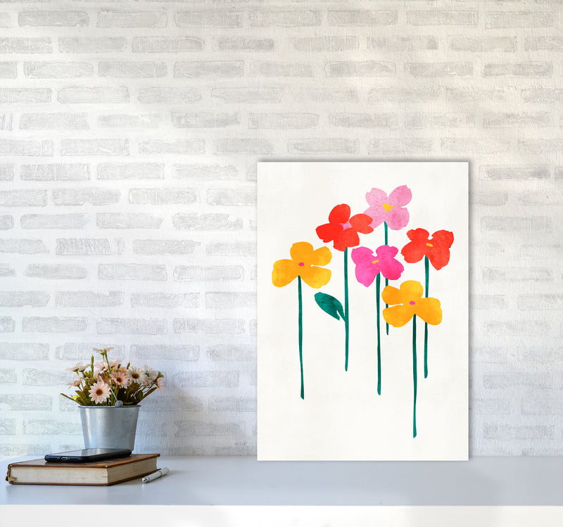 Little Happy Flowers Colourful Art Print by Kubistika A2 Black Frame