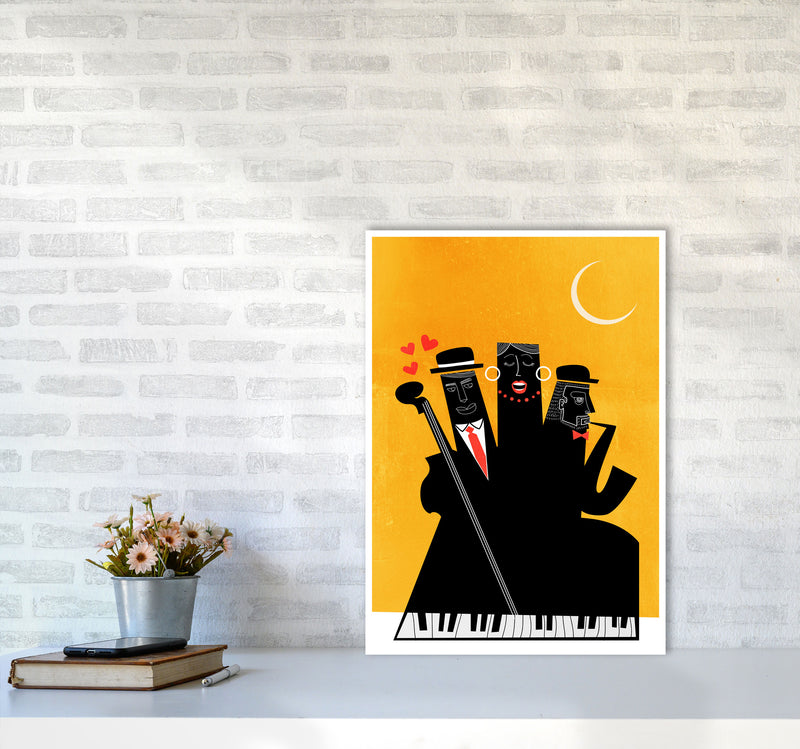 Casablanca Jazz-YELLOW Modern Music Art Print by Kubistika A2 Black Frame