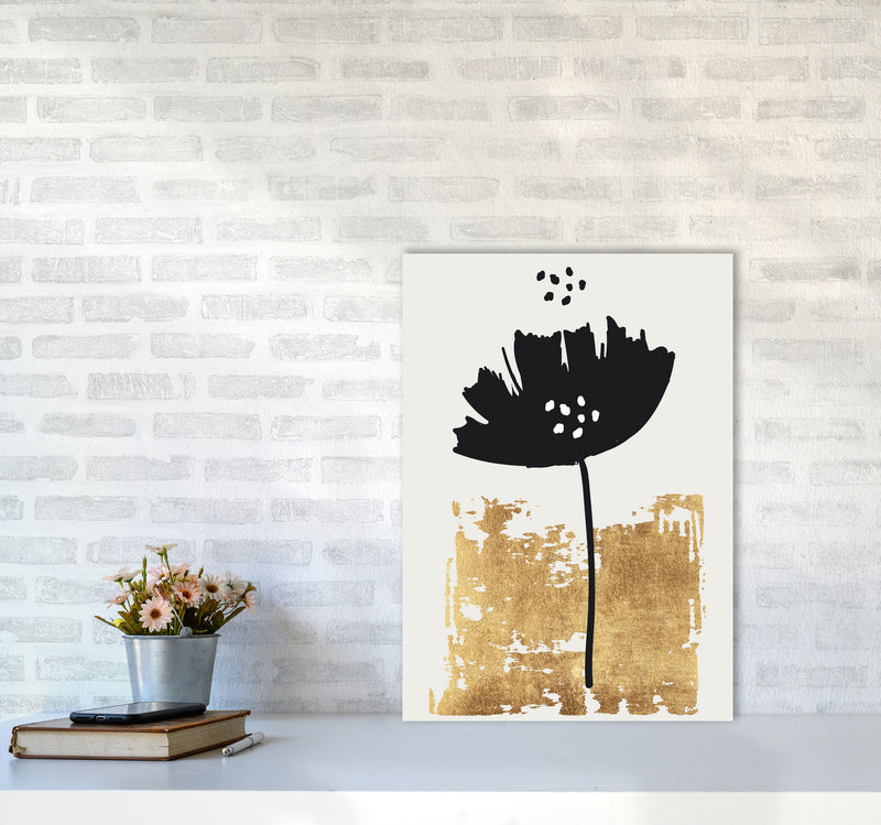 Black Poppy Floral Contemporary Art Print by Kubistika A2 Black Frame