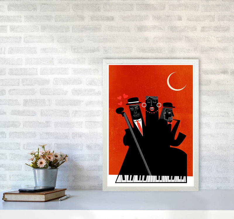 Casablanca Jazz-RED Modern Music Art Print by Kubistika A2 Oak Frame