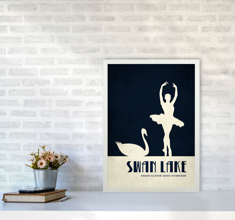 Swan Lake Ballet Poster Contemporary Art Print by Kubistika A2 Oak Frame