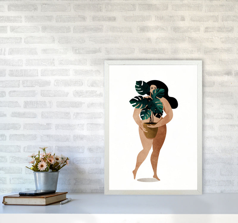 Nude With Plant Contemporary Art Print by Kubistika A2 Oak Frame