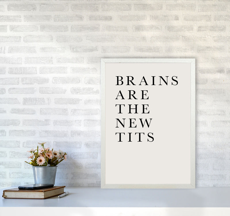 Brains Are The New Tits Funny Quote Art Print by Kubistika A2 Oak Frame