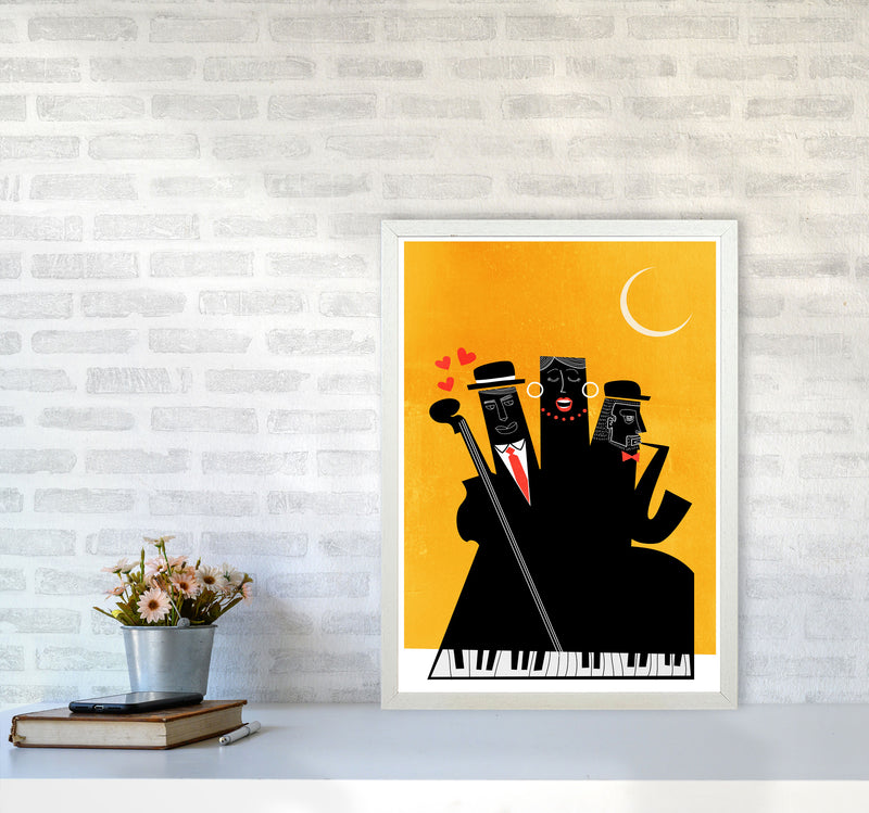 Casablanca Jazz-YELLOW Modern Music Art Print by Kubistika A2 Oak Frame