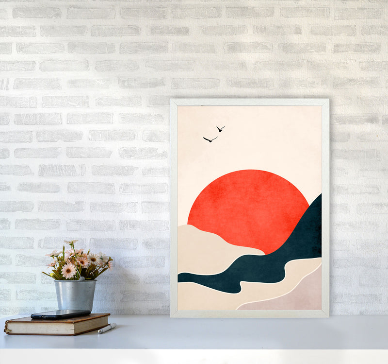 Drowning Sun Art Print by Kubistika A2 Oak Frame