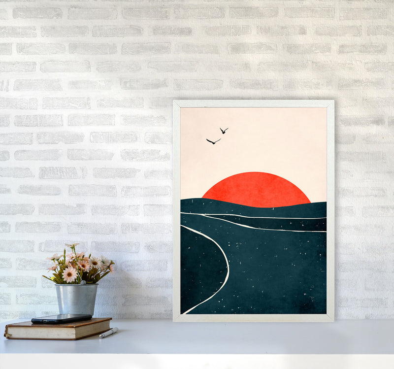 Doves And Waves Art Print by Kubistika A2 Oak Frame