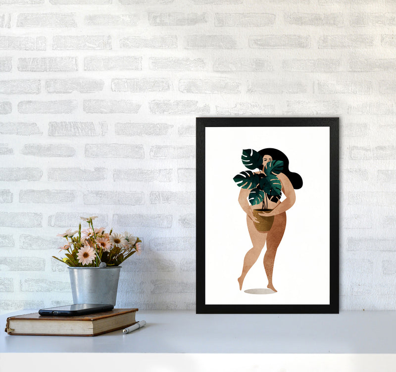 Nude With Plant Contemporary Art Print by Kubistika A3 White Frame