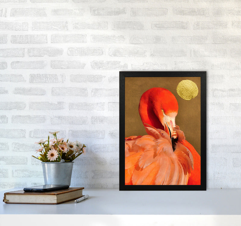 Flamingo With Golden Sun Animal Art Print by Kubistika A3 White Frame