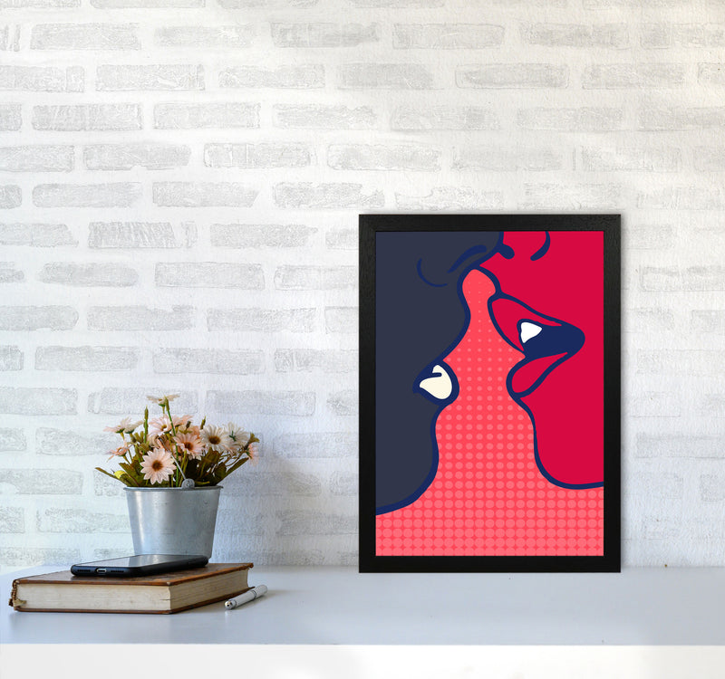The Kiss - PINK Colourful Modern Art Print by Kubistika A3 White Frame