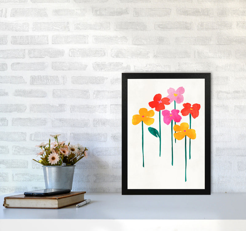 Little Happy Flowers Colourful Art Print by Kubistika A3 White Frame
