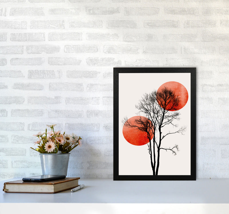 Sun and Moon hiding-ROUGE Contemporary Art Print by Kubistika A3 White Frame